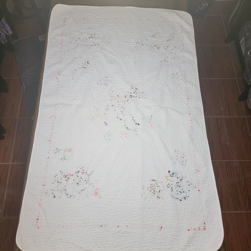 VINTAGE 1970's Disney Bambi Needle Point Throw 34" X 54" - Picture 4 of 5